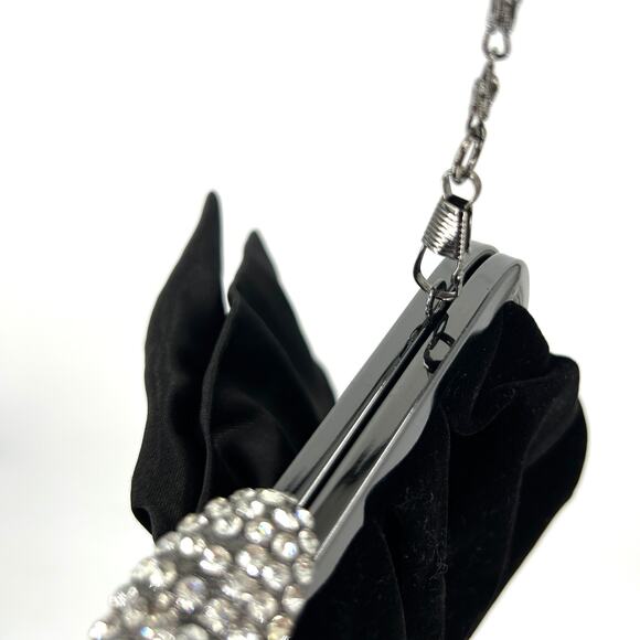 Neiman Marcus Black Velvet Rhinestone Oversized Bow Evening Clutch - Picture 3 of 8